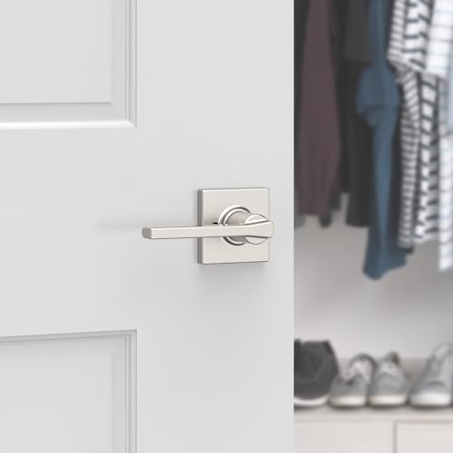 Image of Kwikset Casey Dummy Door Handle, Single Sided Lever for Closets, French Double Doors, and Pantry, Satin Nickel Non-Turning Reversible Interior Push /Pull Lever, with Microban Protection (Pack of 12)