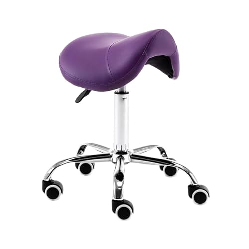FXLUHAY Taburete Tipo Silla de Montar con Ruedas, Taburete hidráulico Ajustable con Ruedas, Adecuado for oficinas y Estudios de Maquillaje.(Purple)