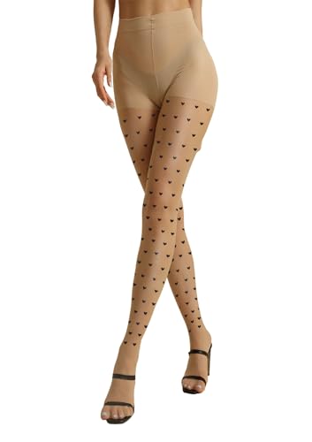 Image of VINICUNCA Women's Polka Dot Tights /Heart Sheer Tights Patterned High Waist Pantyhose