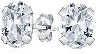 Traditional Small 3-4 MM CZ 1.4CT Round & 1.6CT Oval Created or Genuine Gemstone White or Yellow Real Gold Solitaire Birthstone Stud Earrings For Women Teen