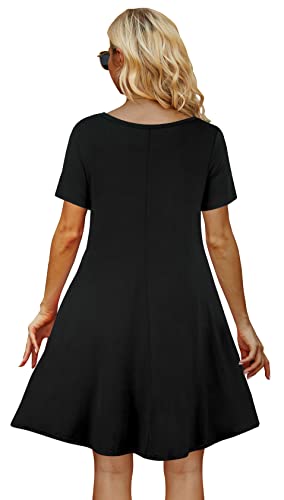 Casual Summer Dresses For Women Beach Sun Dress Short Sleeve Tshirt Dress With Pockets Black Small #TOP3