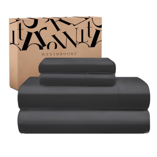 Westbrooke 475TC Lush Sateen 100% Cotton Sheet Set | King Size Sateen Sheets - 4 Piece Long Staple Cotton Bedding Set with Elasticized 15.5