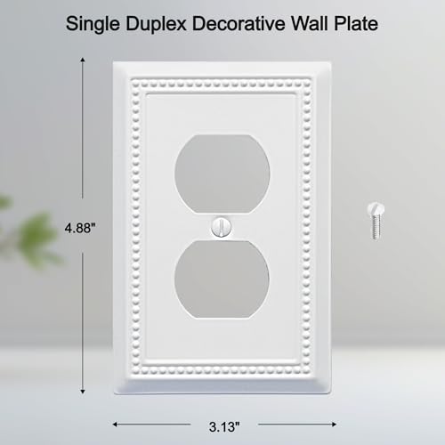 OKAWYC Single Duplex Outlet Cover Plate, 4-Pack White Belaire Beaded Metal Wall Plate 1 Gang, Light Switch Cover, for Receptacle Light Switch, Switch Cover Decorative Wallplate, Durable by OKAWYC - Image 2