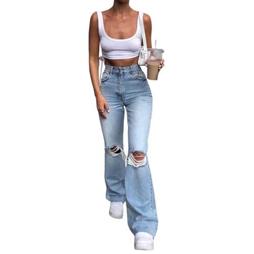 Ripped Jeans for Women High Waisted Distressed Baggy Straight Wide Leg Pants Ankle Flare Denim Pants3
