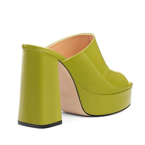 Image of Women Square Open Toe Platform Chunky Heel Slide Sandals | Slip On High Heel Dress Sandals, Elegant Formal Footwear For Wedding Club Evening Party Events