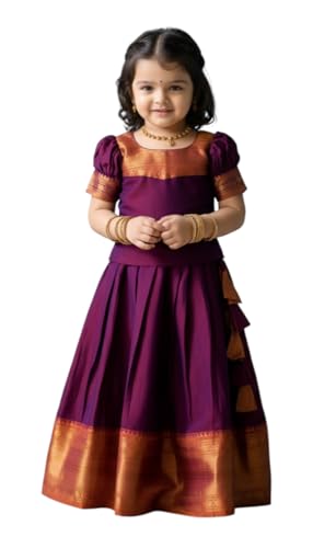 Image of R P CREATION Kids Silk Lehenga Choli Set | Zari Bordered Ghagra Choli | Traditional Ethnic Wear for Weddings, Poojas & Festivals