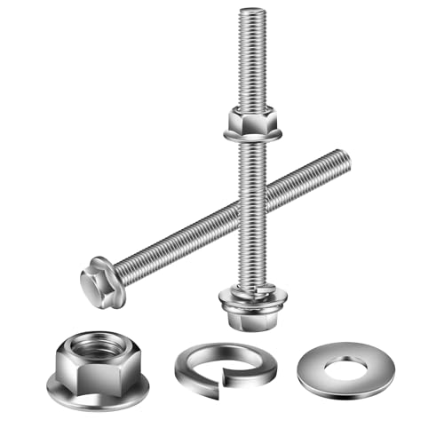 M6 x 45mm Flanged Hex Head Bolts, Nuts, Flat &amp; Lock Washers, 20Pcs 18-8 (304) Stainless Steel, Fully Threaded, by SG TZH