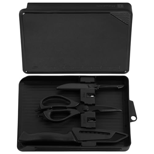 Mitsuharu 5 in 1 Camping Cutting Board Set with Santoku Knife Separable Shears Peeler & Slicing Knife and Sharpening Slots Portable Camper Accessories Kitchen Set Black