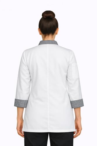 Image of Women Chef Coat for Hotel Restaurant & Kitchen Staff | White Chef Uniform with Black Piping | Professional Chef Jacket for Women