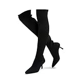 ErikenUrben Women Over The Knee Knit Boots High Heel Thigh High Socks Boots Pointed Toe Stiletto Dress Boots Pull on Party Slouchy Boots Black Size 40