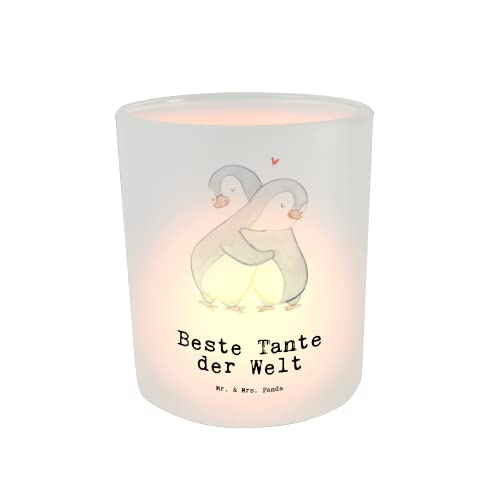 Mr. & Mrs. Panda Windlicht Pinguin Beste Tante der Welt - Geschenk, Teelichter, Paten Tante, Bedanken, Neffe, Teelichtglas, Geburtstagsgeschenk, Windlicht Glas, Kleinigkeit, Kerzenglas, Familie Cover