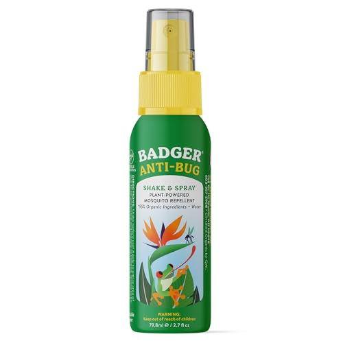 Badger Bug Spray Travel Size, Family Friendly All Natural Mosquito Repellent w/Organic Essential Oils, Smells Great, 3 Hours Effective, Deet-Free, Vegan, Travel Insect Repellent, 2.7 fl oz