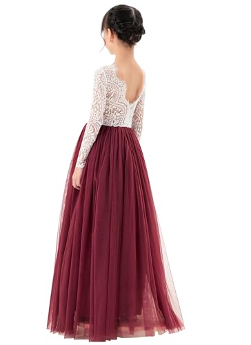 Long Sleeve Scalloped Edge Lace Flower Girl Dresses for Junior Pageants Lace1