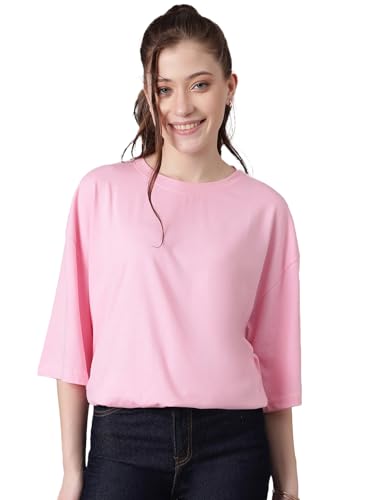 Image of KOTTY Women's Cotton Blend Solid Oversized T-Shirts