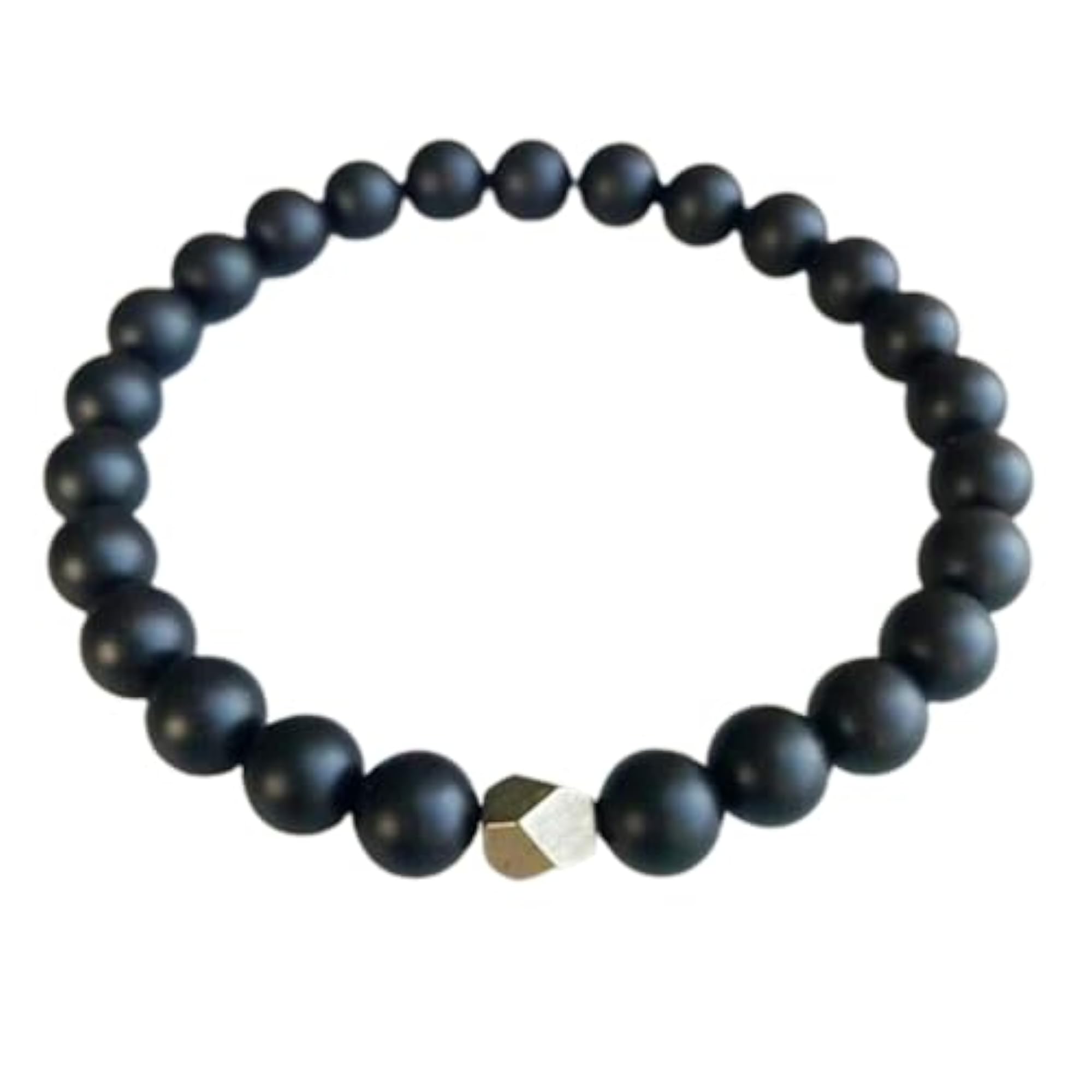 Unisex Natural Matte Onyx & Pyrite Stretchable Bracelet
