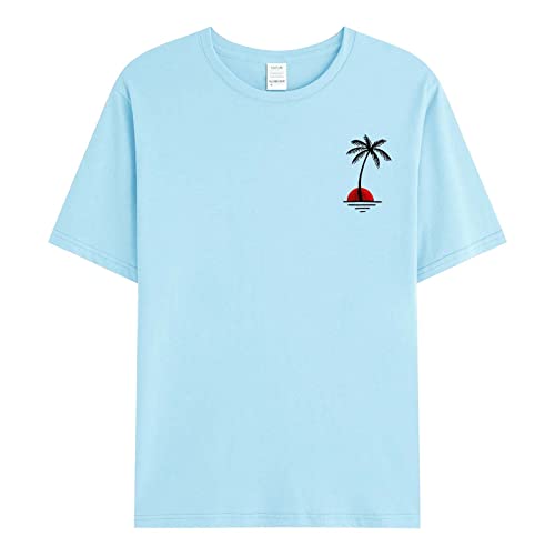 Hombres Casual Cuello Redondo 3D Impreso Blusa Manga Corta Tops Blusa Camiseta Reloj de Bolsillo, azul claro, M