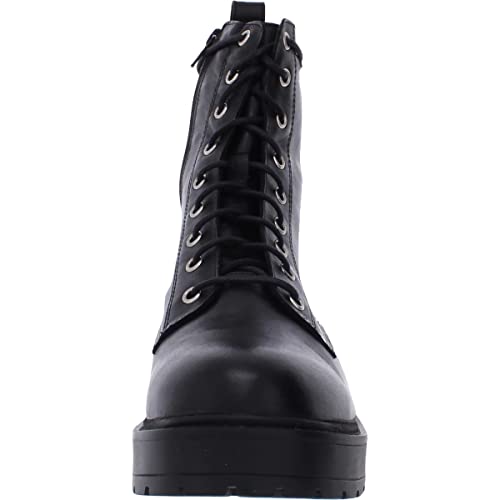 Steve Madden Women's Tornado Combat Boot, Black Leather, 8.5