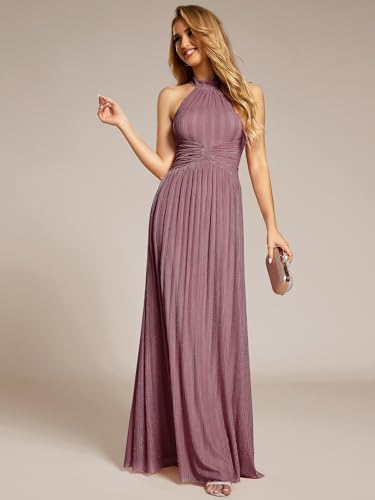 Image of Ever-Pretty Women's Glitter Halter Sleeveless Formal Dresses Evening Gowns Pleated A-line Wedding Guest Dress 41961