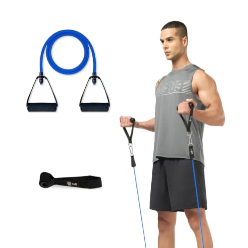 Image of CULT Resistance Tube with Foam Handles, Door Anchor for Exercise & Stretching | Suitable in Home & Gym Workout for Men & Women | Heavy-Duty Toning Band (Blue, Medium Resistance 12-15 Kg)