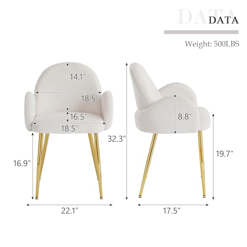 Image of Eifizek Home Office Chair Set of 4, Modern Corduroy Upholstered Vanity Desk Chair with Gold Legs for Girls Women, Ergonomic Padded Backrest for Living Room, Beige
