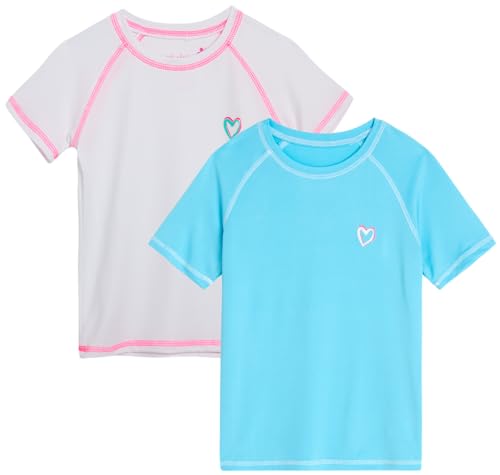 Image of Pink Platinum Girls Rash Guard Shirt - 2 Pack UPF50+ Sun Protection Quick-Dry Swim Shirt Short Sleeve Rash Guard for Girls