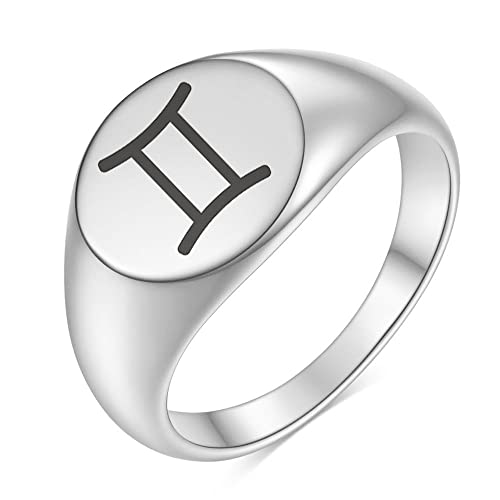 QWKLNRA Bague Zodiaque,12 Anneaux De Constellation pour Femmes Homme Bijoux Cadeau Argent Gémeaux Signe du Zodiaque Anneau Mignon Doigt en Acier Inoxydable, 9 Cover