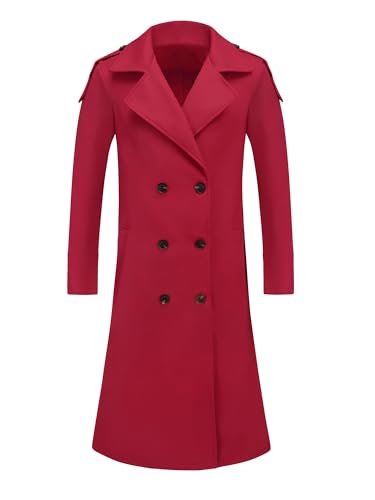 Image of Lars Amadeus Men's Winter Pea Coat Notch Lapel Double Breasted Solid Color Overcoat