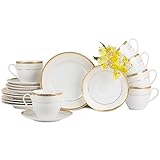 ⭐ TASSEN-SET FÜR VIER PERSONEN, bestehend aus 6 Teetassen, 6 Untertassen und 6 Desserttellern. Das Porzellanprodukt in weiß mit einem Fassungsvermögen von 200 ml und einem Durchmesser von 15 cm und 19,5 cm