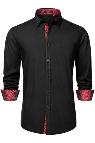 Image of HISDERN Mens Business Dress Shirts Long Sleeve Casual Button Down Shirt Formal Inner Collar Contrast Shirt for Men Wedding