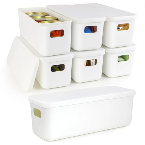 Boîtes de rangement étroites en plastique empilables et hermétiques pour étagère
