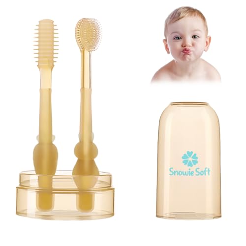 SNOWIE SOFT® Baby Oral Cleaning Brush 2 In 1 Toothbrush Tongue Brush Bpa Free Soft Silicone Bristle Oral Care Toothbrush For Baby 6 Month To 24 Months