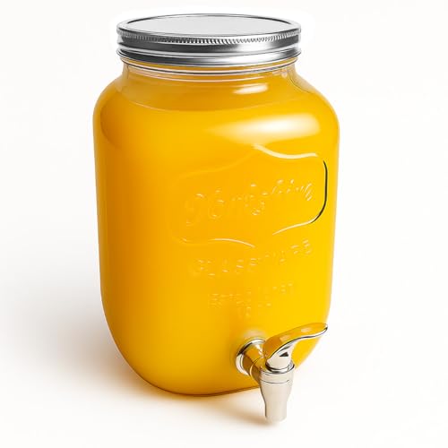 TIENDA EURASIA – Dispensador de Bebidas | Grifo de Plástico | Material Cristal | Diseño Transparente | Capacidad 4L | Medidas 15.5 x 25.5 cm | Tapa Metálica Hermética