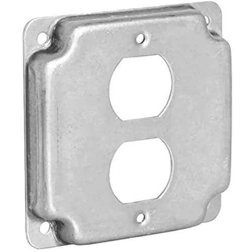 Duplex Receptacles Electrical Box Cover – 4" Square Galvanized Steel, 1/2" Raised, Exposed Work – for Duplex Switches, Outlets and Receptacles – Fits 4-Inch Junction Boxes