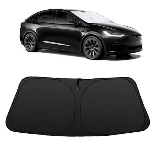Image of Windshield Sun Shade for 2016-2026 Tesla Model X Tesla X | Foldable, Full covered for windshield, Block UV Rays, Heat Reduction, Easy to install, Keeps Car Cooler