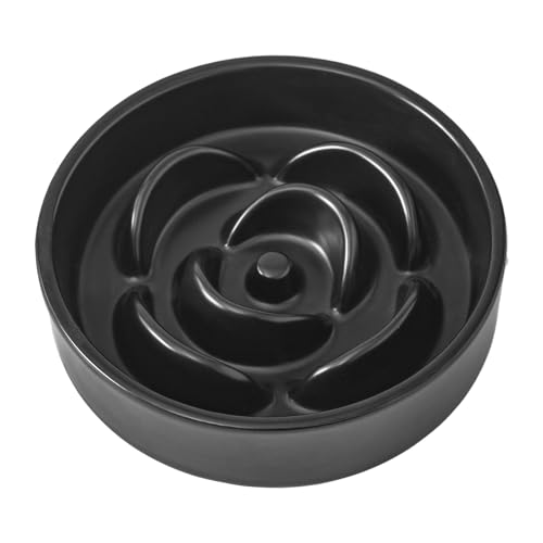 Welloyed 6'' Ceramic Slow Feeder Dog Bowls - Petal Shape Modern Dog Food Dish for Cats and Small Breed Dogs, Puzzle Maze Bowl to Slow Down Eating, Anti-Gulping, Dishwasher & Microwave Safe, Black