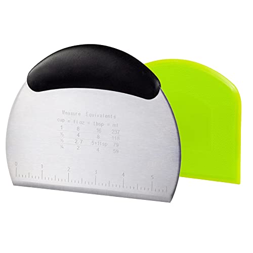 HANGOU Coupe-pâte à Grattoir, 2 Pièces Coupe-pâtisserie Hachoir avec Poignée et échelle de Mesure Coupe-pâte Grattoir à pain Outil de Cuisson Professionnel pour le Pain, la Cuisson, la Pizza Cover