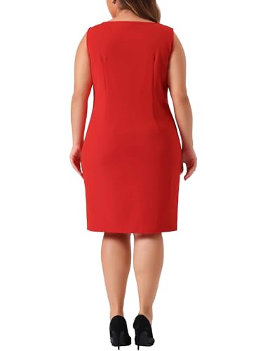 Image of Agnes Orinda Plus Size Sheath Dress for Women Sleeveless Boat Neck Casual Straight Pencil Work Dresses