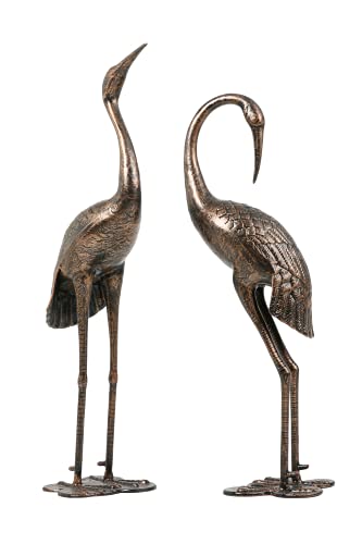 Luccalily Garden Crane Statue For Outdoor, Garden Cast Aluminum Sand Hill Crane Sculpture Dust Weather Resistant Set Of 2, Antique Bronze (Bronze) #TOP6