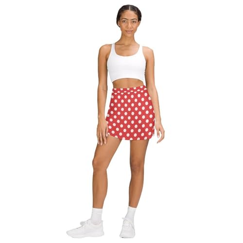 White Polka Dot Red Print Skorts for Woman, Athletic Mini Golf Skirt Tennis Skirt for Women with Pocket2