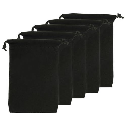 Pack de 5 Bolsas de Terciopelo Negro con Cordón, 10 x 15 cm - Ideal para Joyería, Dulces, Regalos de Boda, Tapones para los Oídos y Llaveros - Bolsitas Multiusos Elegantes y Prácticas