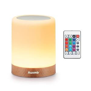 Auxmir Lampada da Comodino, Luce Notturna Colorata RGB, Lampada LED con 13 Colori, 5 Livelli di Luminosità 3 Modi di Illuminazione, Batteria Ricaricabile Portabile con