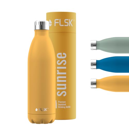 FLSK Edelstahl Trinkflasche ( 500ml ) I Extrem leicht und 100% Auslaufsicher I Thermosflasche hält bis zu 24 Std. Kalt und 18 Std. Heiß I Extrem Leichte Wasserflasche