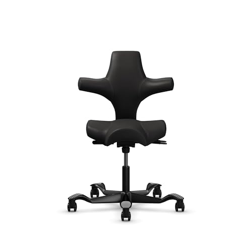 Image of HAG Capisco Standard Chair-Black Frame-Upholstered Black Onyx Vinyl