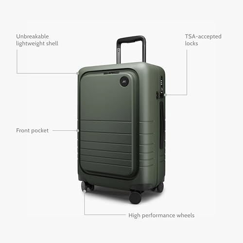 Image of Monos Carry-On Pro Plus Luggage 23 Inch - Hardside Spinner Suitcase with TSA Lock & Laptop Front Pocket | Airline Approved, 42L Polycarbonate Rolling Carry On | Fits 16 inch Laptop | Olive Green
