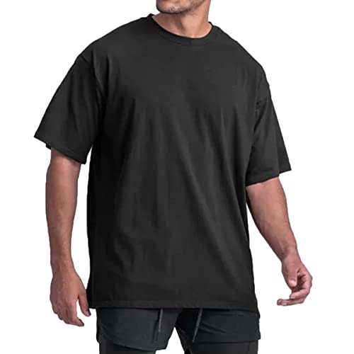 Cotton Gym Shirts Oversized Athletic Loose Workout t Shirts Short Sleeve for Men T68N3