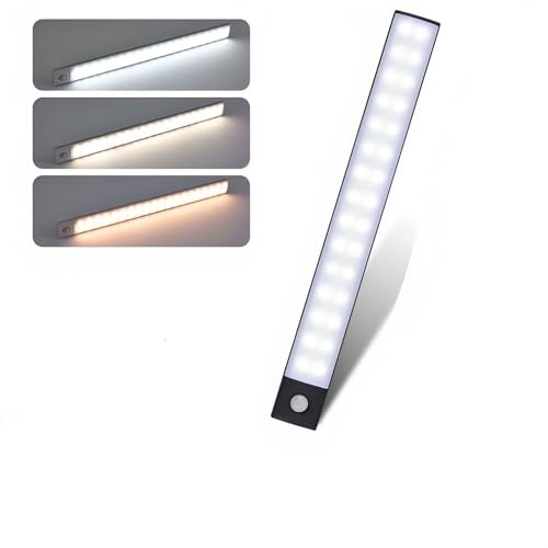 YOREMEI 人感センサーライト室内 LEDセンサーサイト屋内 壁掛け照明 足元灯Type-C充電式自動点灯/消灯 超薄型設計30cm 玄関 廊下 キッチン 階段 灯具 防災ライト 昼白光 自然光 電球色 3色調整 配線工事不要 北欧ワードローブ (ブラ