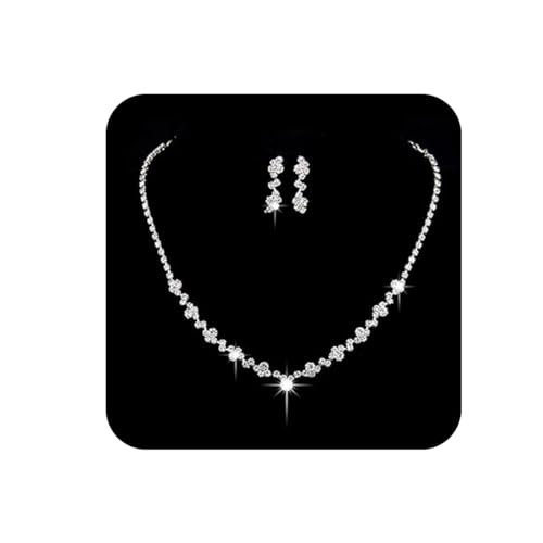 Unicra - Conjunto de collar y pendientes de plata con diamantes de imitación para novia..
