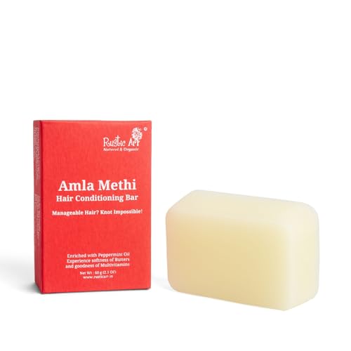 Rustic Art Amla Methi Hair Conditioning Bar | Frizz Control, Softness, Shine | For all hair types | Sulphate, Silicone & Soap-Free | 60 g