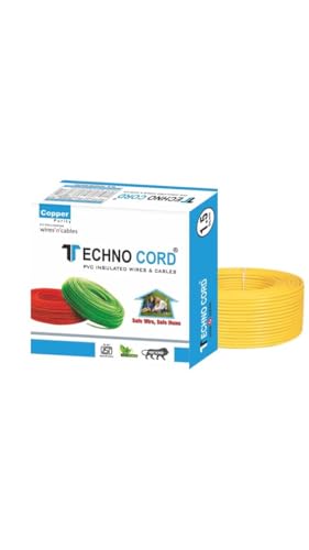 Image of TechnoCord pvc Insulated Wire 90 Meter Copper Wire (YELLOW, 1.50 SQ MM)