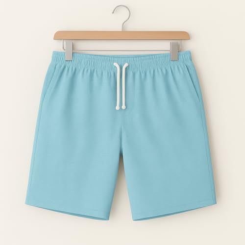 Image of Vogaan Men's Casual Slim Fit Shorts | Stylish Knee-Length Shorts with Elastic Waist | Summer Wear Short with Side Pockets for Gym Travel & Outdoor